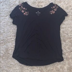 Blue Soft & Sexy T-Shirt with Flowers